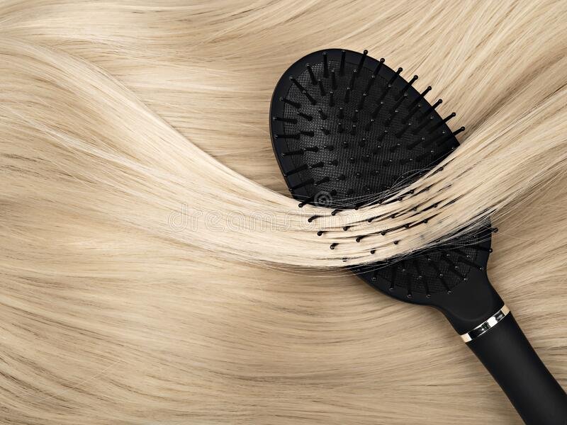 closeup black hair brush lying straight shiny blond care concept abstract background hairdresser business 177576579