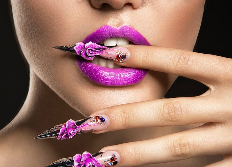 HD wallpaper pink manicure hand nails lips woman