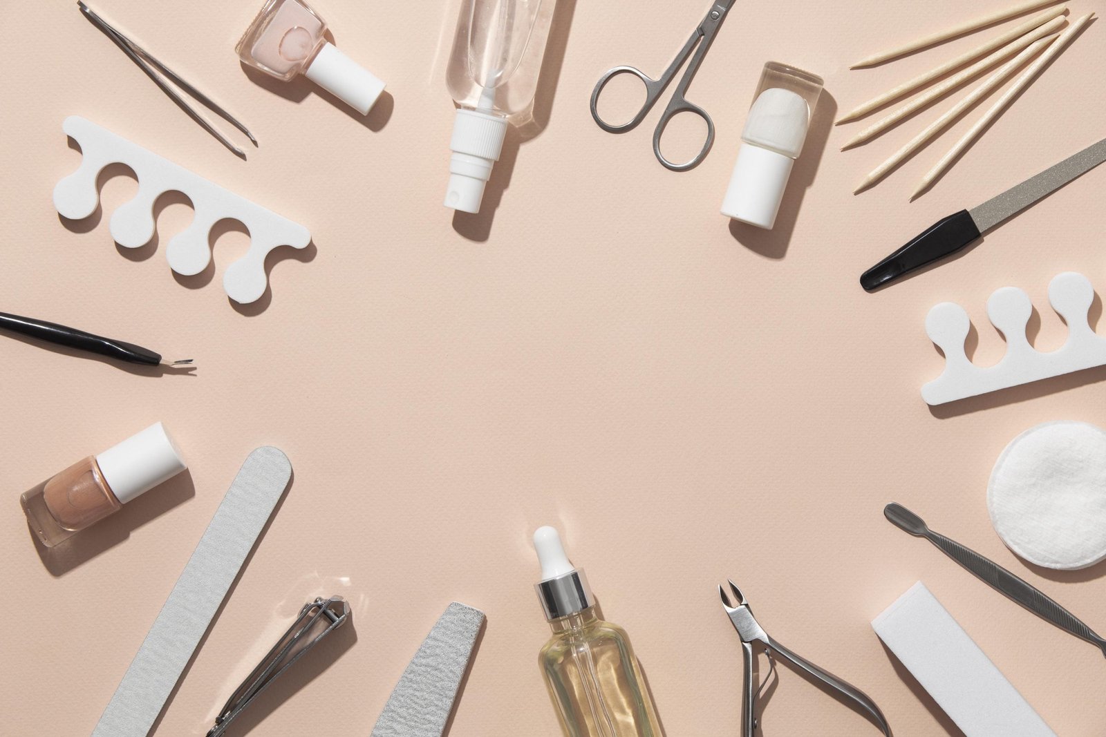 top view still life assortment nail care products scaled